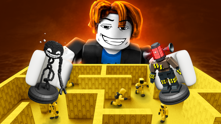 Official Build Your Backrooms thumbnail showing a yellow maze, small yellow figures, and monster figures